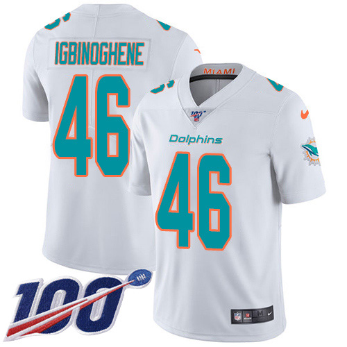 Nike Miami Dolphins #46 Noah Igbinoghene White Youth Stitched NFL 100th Season Vapor Untouchable Limited Jersey->youth nfl jersey->Youth Jersey